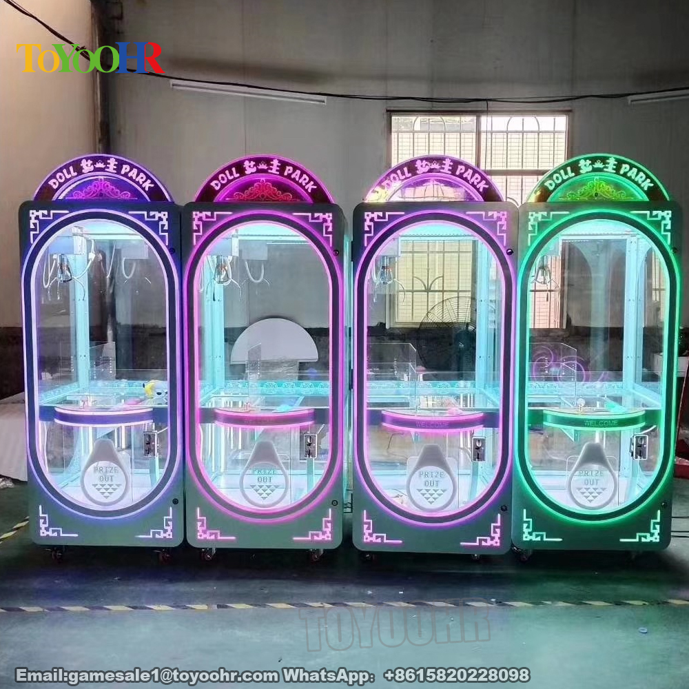 Good Price Transparent metal glass doll toy claw crane ...