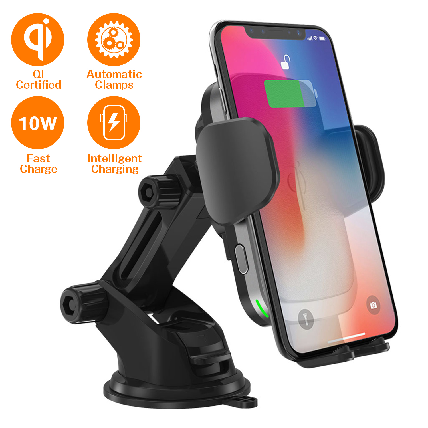 vanzev car phone holder wireless charger automatic clamping 10w 7 5w qi fast charging air vent dashboard windshield mount compatible with samsung galaxy iphone and huawei android