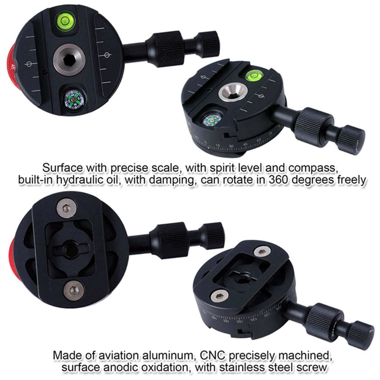 All-metal Coaxial Indexing Hydraulic Rotating Scale Panoramic Head