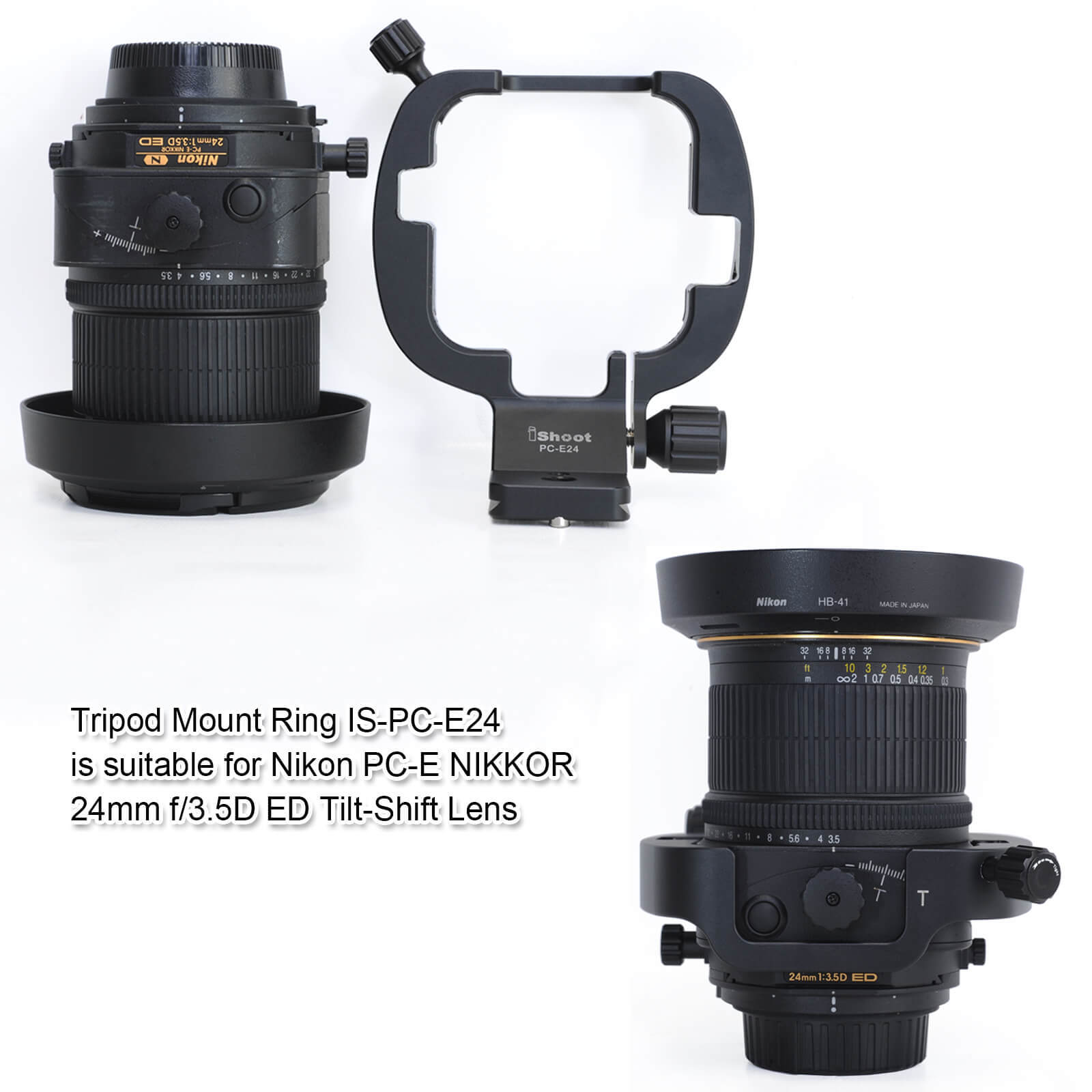 Tripod Mount Ring Lens Collar for Nikon PC-E FX Micro-NIKKOR 45mm f/2.8D ED and 24mm f/3.5D ED Tilt-Shift Lens Aviation Aluminum Camera Lens Support with Quick Release Plate for ARCA Tripod Ball Head 