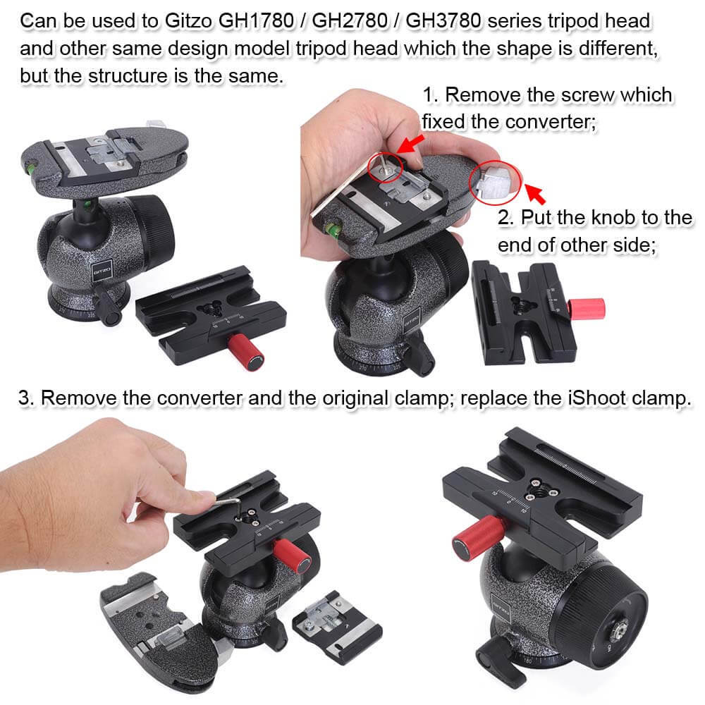 Best Ishoot Adapter Clamp For Manfrotto Mh490 Mh492 Mh494 Mh496 Mh498 Tripod Ball Head