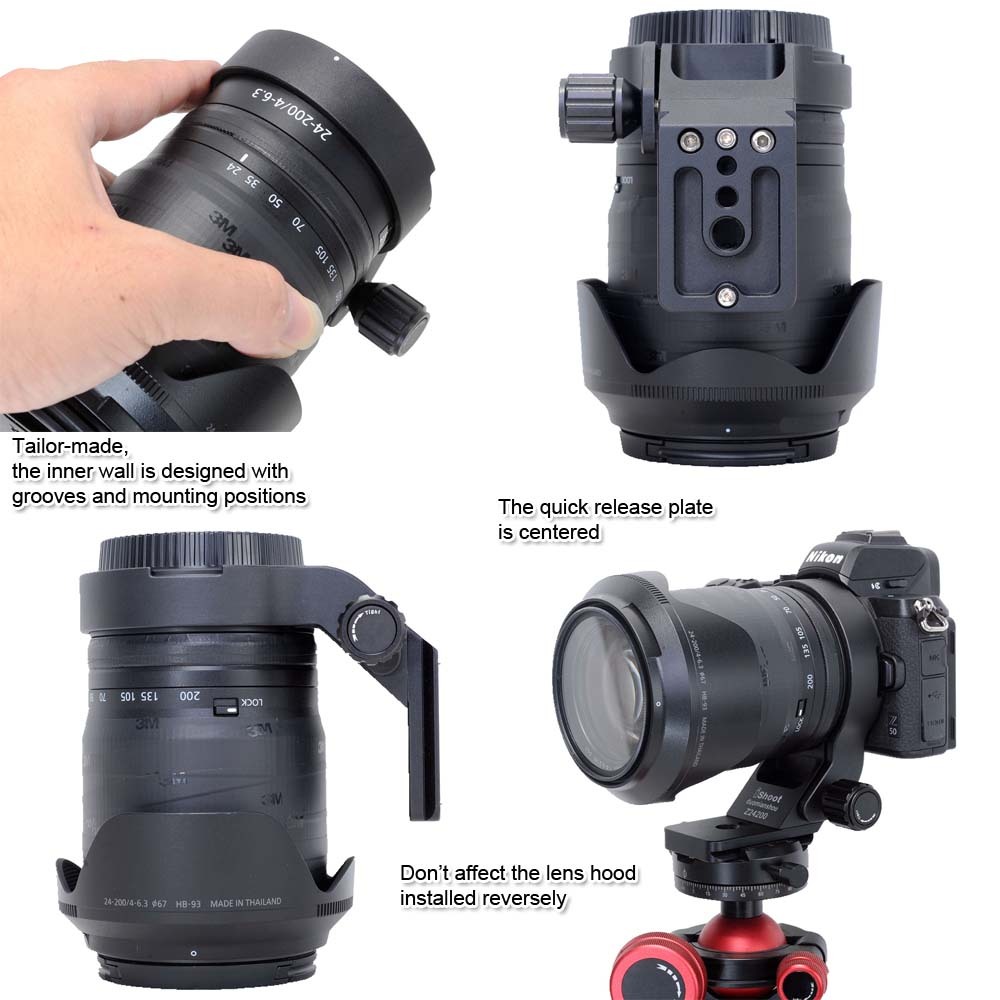 iShoot Lens Collar Tripod Mount Ring Compatible with Nikon Z 24-200mm f/4-6.3 VR & DX 50-250mm f/4.5-6.3 VR Lens Support Holder Bracket Bottom is Arca-Swiss Fit Quick Release Plate Dovetail Groove