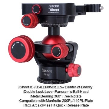iShoot 360° Panoramic Tripod Ball Head with Lever Clamp for Manfrotto 200PL / 410PL & Arca Fit Quick Release Plate