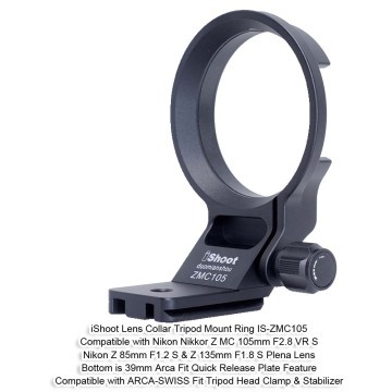 iShoot Lens Collar Tripod Mount Ring Support for Nikon Nikkor Z 135mm F1.8 S Plena, with Arca-Swiss Quick Release Plate