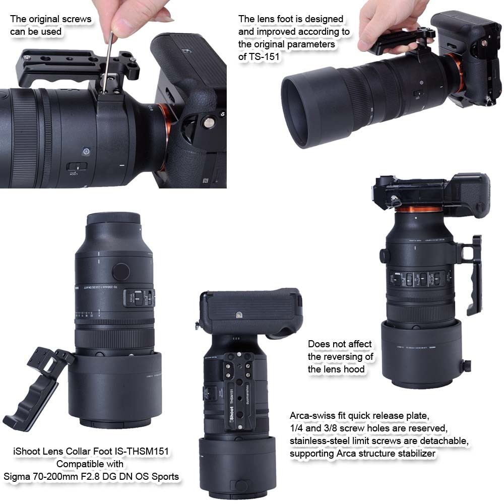 IShoot Anello Per Treppiede Per Obiettivi Sigma 105mm F1.4 E 100-400mm - Collare Con Piastra Arca-Swiss - Foto 13