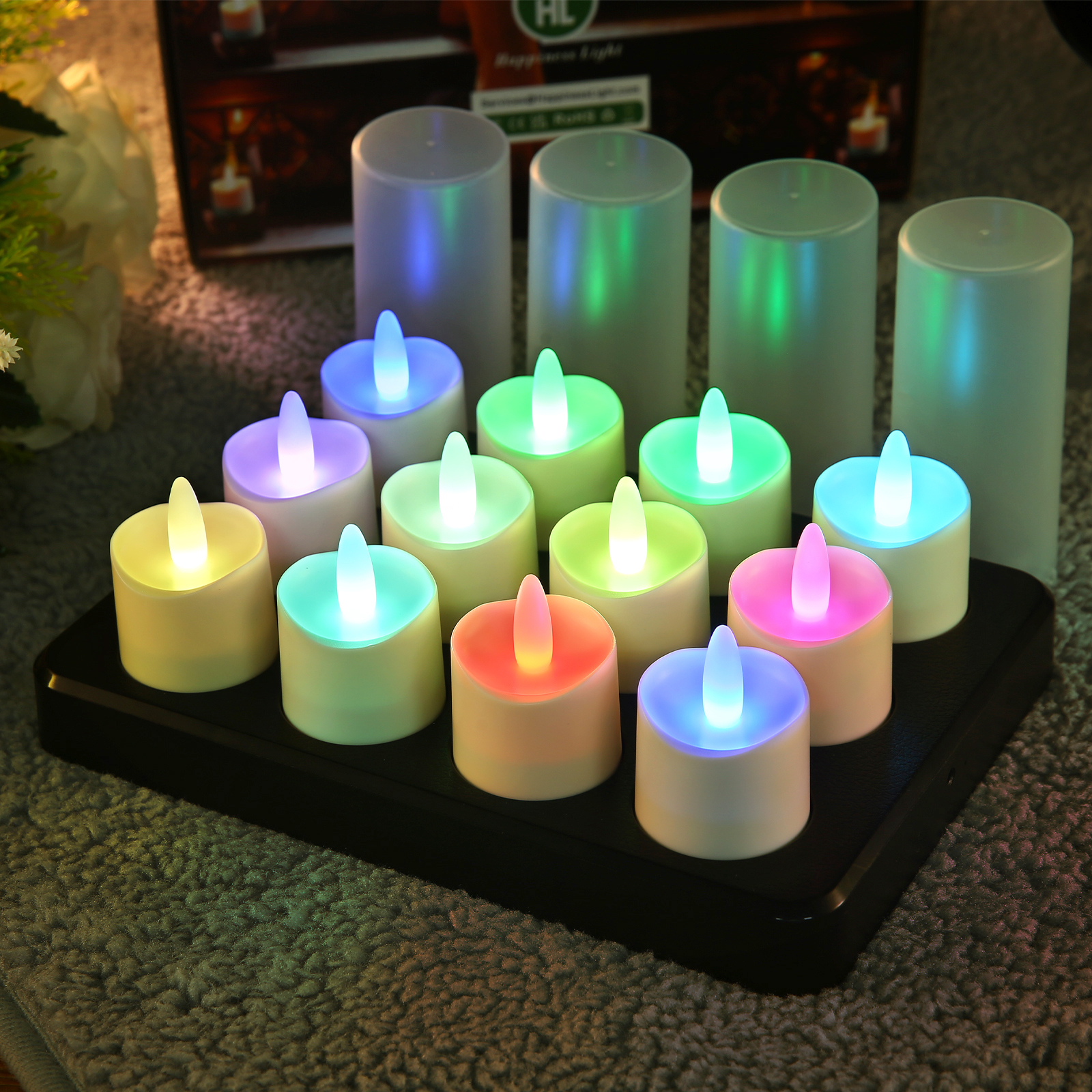 HL Rechargeable Tea Light Candles with Remote Timer LED Tea Lights Candles Battery Operated Waterproof Flameless Candles for Home Decor Seasonal Decor 100Hours Amber 12Pack 3A Adapter Included