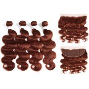 #33 Dark Auburn Body Wave Pure Colored Hair Weaves With Lace Frontal 13X4 JCXT-224