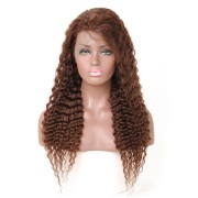 #4 Medium Brown Deep Wave Colored Wigs Remy Human Hair Wigs Lace Front Full Lace Wigs SLD-65