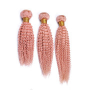 Pink Kinky Curly Remy Human Hair Weave Bundles Colored Hair Weft XTHW-319