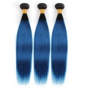 #T 1B/Blue Straight Two Tone Hair Bundles Remy Human Hair Weft XTHW-322