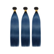 #T 1B/Blue Straight Two Tone Hair Bundles Remy Human Hair Weft XTHW-324