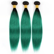 #T 1B/Green Straight Two Tone Hair Bundles Remy Human Hair Weft XTHW-327