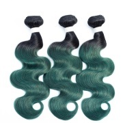 #T 1B/Green Straight Two Tone Hair Bundles Remy Human Hair Weft XTHW-328