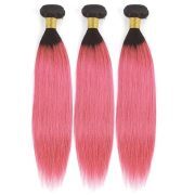 #T 1B/Pink Straight Two Tone Hair Bundles Remy Human Hair Weft XTHW-329