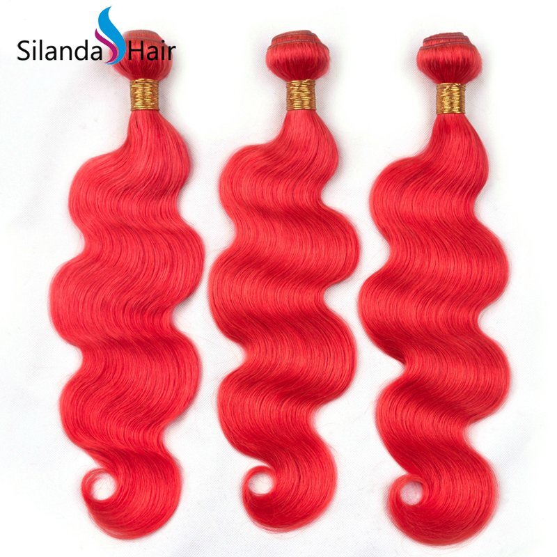 Red Body Wave Remy Human Hair Weaving Bundles With Lace Frontal 13X4 JXCT-31