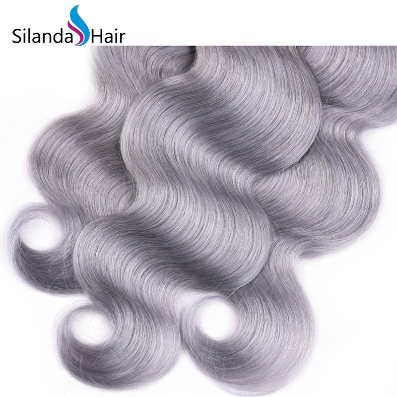 Grey Body Wave Remy Human Hair Weaving Bundles With Lace Frontal 13X4 JXCT-225