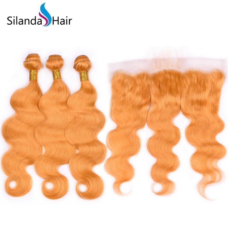 Orange Body Wave Remy Human Hair Weaving Bundles With Lace Frontal 13X4 JXCT-226
