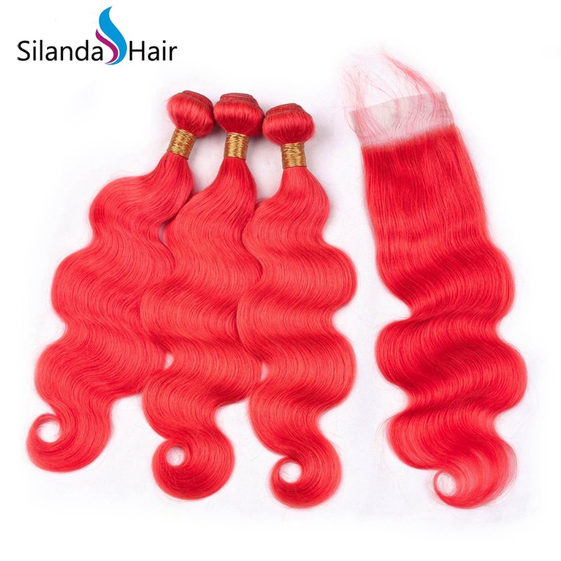 Red Body Wave Remy Human Hair 3 Bundles