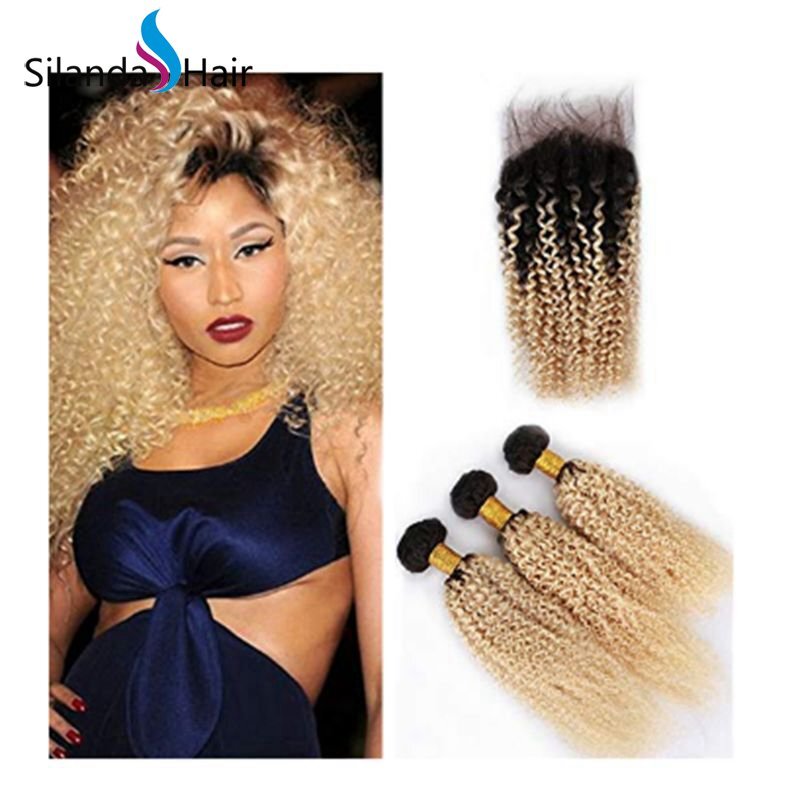 1B/613 Remy Human Hair Bundles With Lace Closure