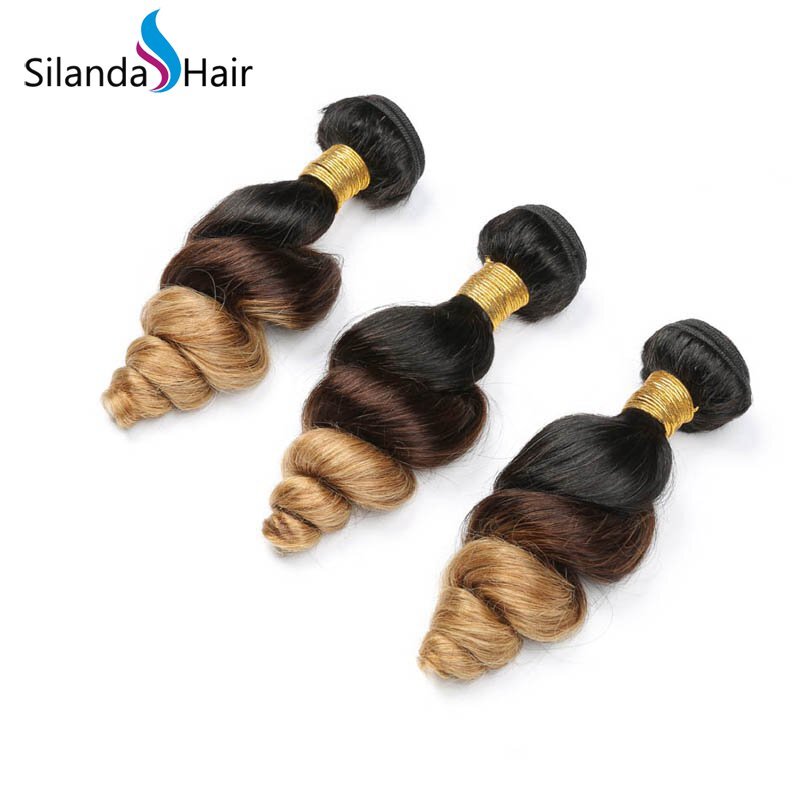 1B/4/27 Loose Wave Remy Hair Ombre Hair Bundles With Lace Closure