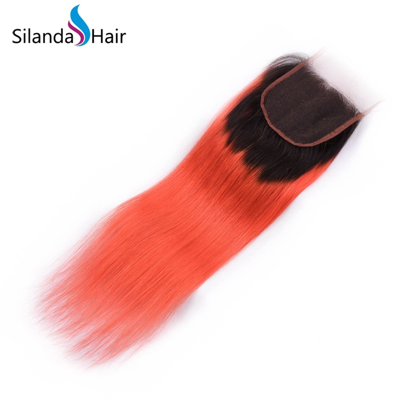 1B/Orange Red Straight Remy Human Hair Ombre Hair Bundles