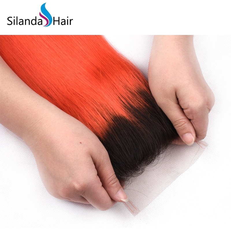 1B/Orange Red Straight Remy Human Hair Ombre Hair Bundles