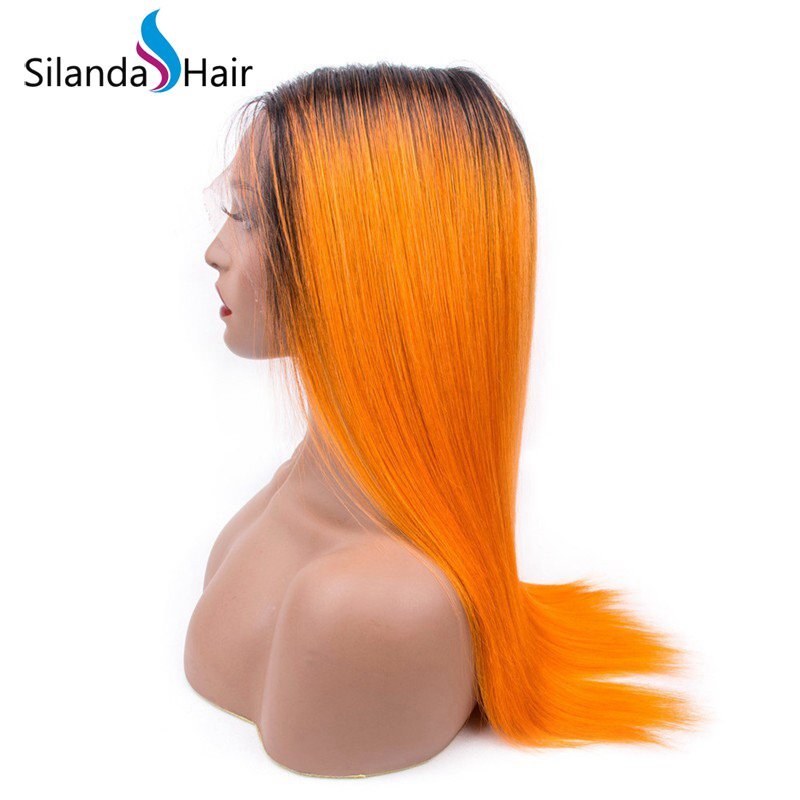 Silanda Hair Good Quality Ombre #T 1B/Orange Straight Brazilian Remy Human Hair Lace Front Full Lace Wigs