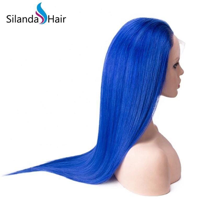 Silanda Hair Top Quality Blue Straight Brazilian Remy Human Hair Lace Front Full Lace Wigs