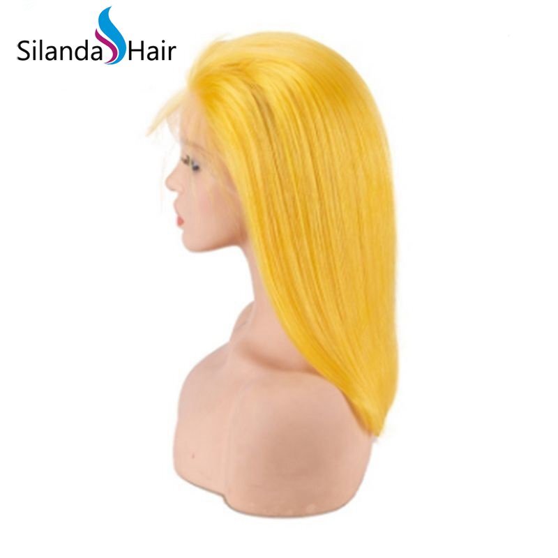 Silanda Hair Top Quality Yellow Straight Brazilian Remy Human Hair Lace Front Full Lace Wigs
