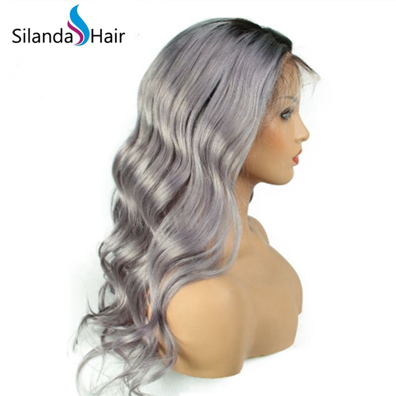 Silanda Hair Top Grade Ombre #T 1B/Grey Body Wave Brazilian Remy Human Hair Lace Front Full Lace Wigs