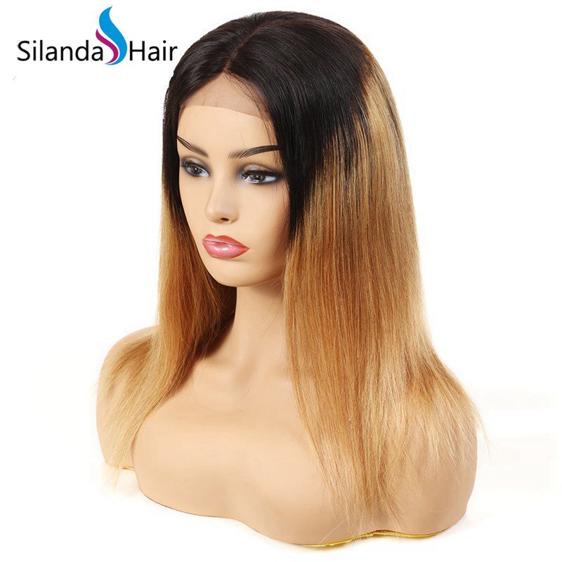 Silanda Hair Top Grade Ombre #T 1B/27 Straight Brazilian Remy Human Hair Lace Front Full Lace Wigs