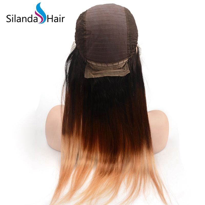 Silanda Hair High Grade Ombre #T 1B/4/27 Straight Brazilian Remy Human Hair Lace Front Full Lace Wigs