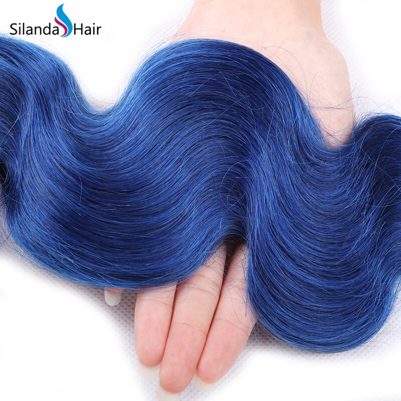 Silanda Ombre Color #T 1B/Blue Body Wave Bundles Human Hair Weaves Weft 3 Bundles/Pack