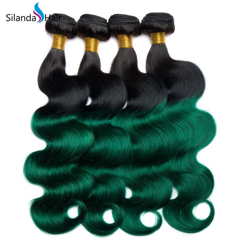 Silanda #T 1B/Green Body Wave Bundles Brazilian Remy Hair 3 Weaving Bundles/Pack