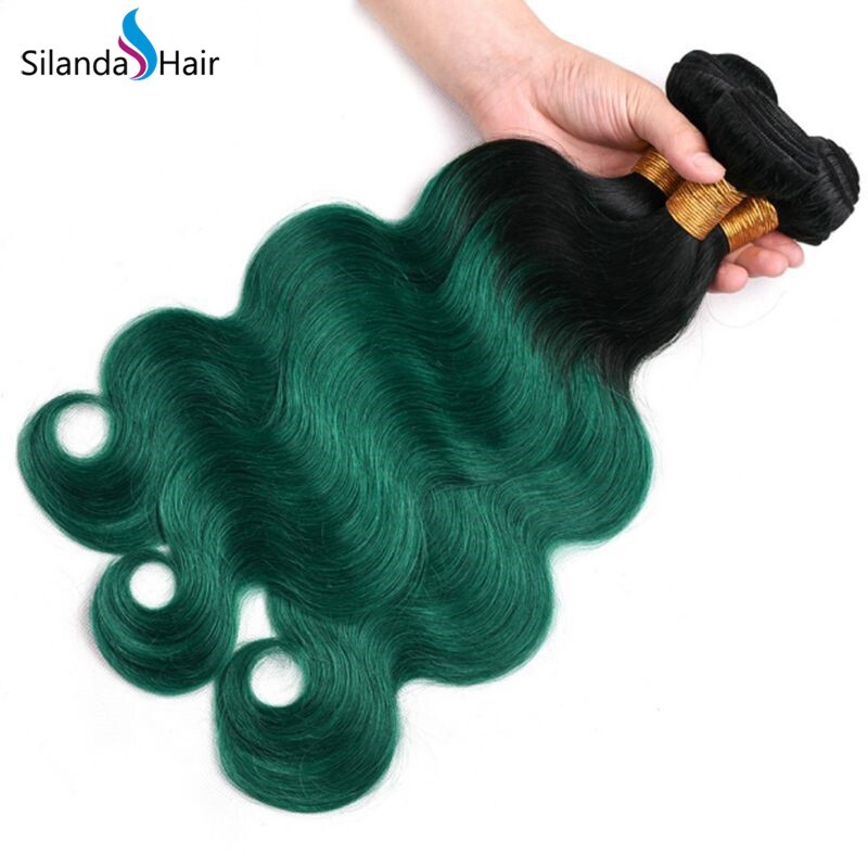 Silanda #T 1B/Green Body Wave Bundles Brazilian Remy Hair 3 Weaving Bundles/Pack