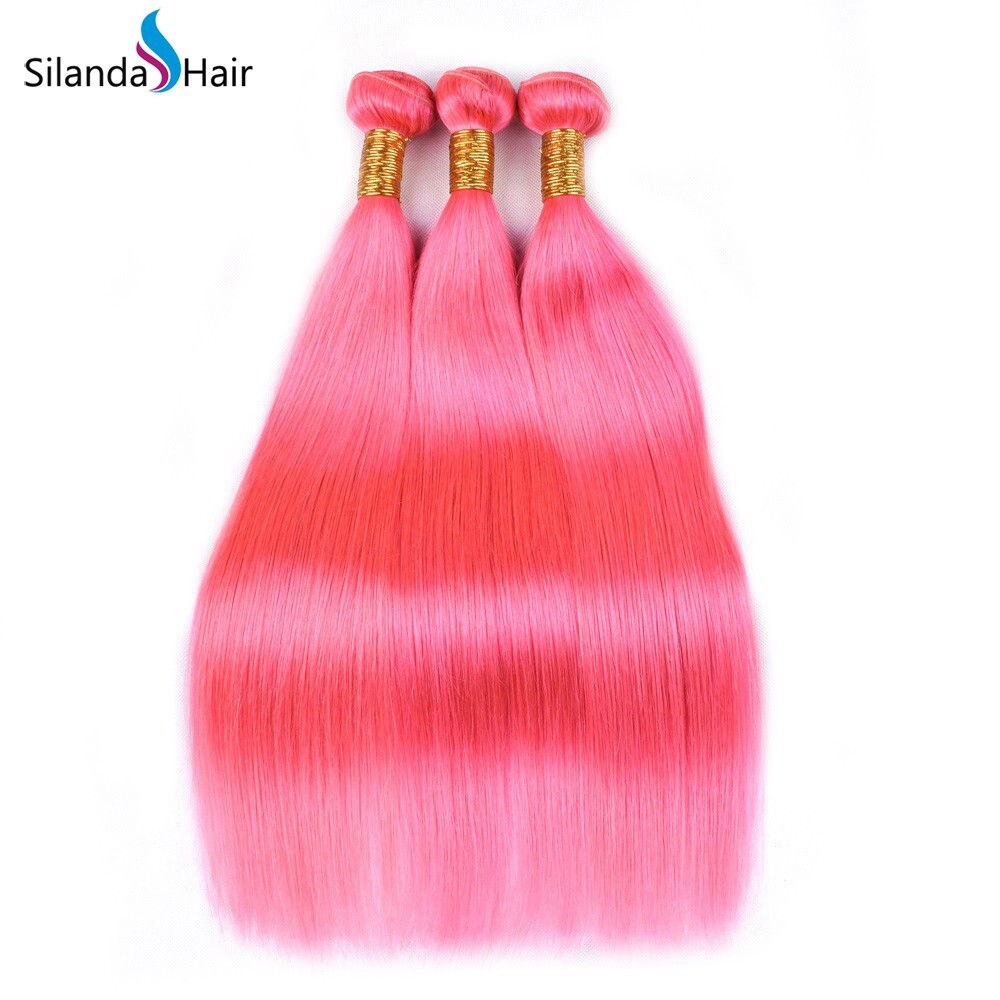 Silanda Hair Pure Color Pink Brazilian Remy Human Hair Weft Bundles Straight Hair Weaves 3pcs/pack