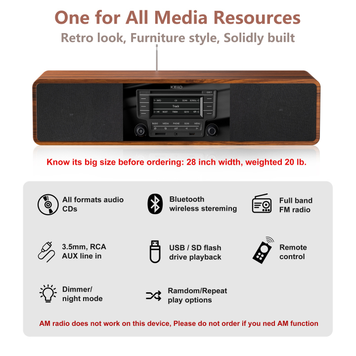 KEiiD CD Player with Speakers Bluetooth for Home Stereo System Boombox