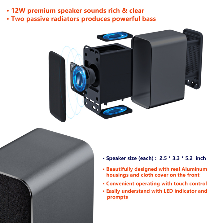 KEiiD PC Computer Speaker Compact Bluetooth Stereo System with Aluminum