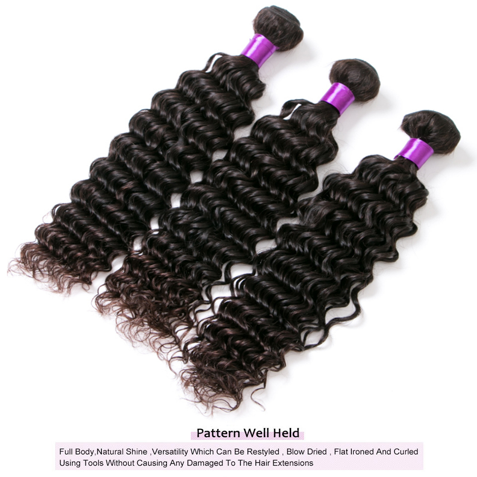 4 Bundles/Lot Brazilian Deep Wave Virgin Human Hair Extensions for sale
