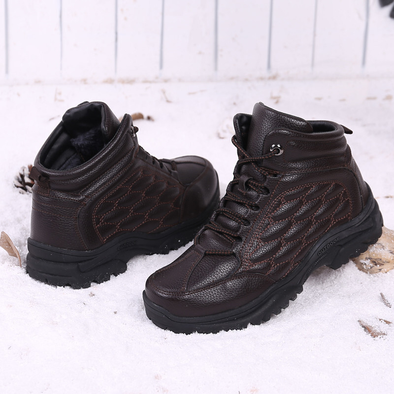 Winter High Tops Fleece Lined Outdoor Leather Climbing Shoes For Men