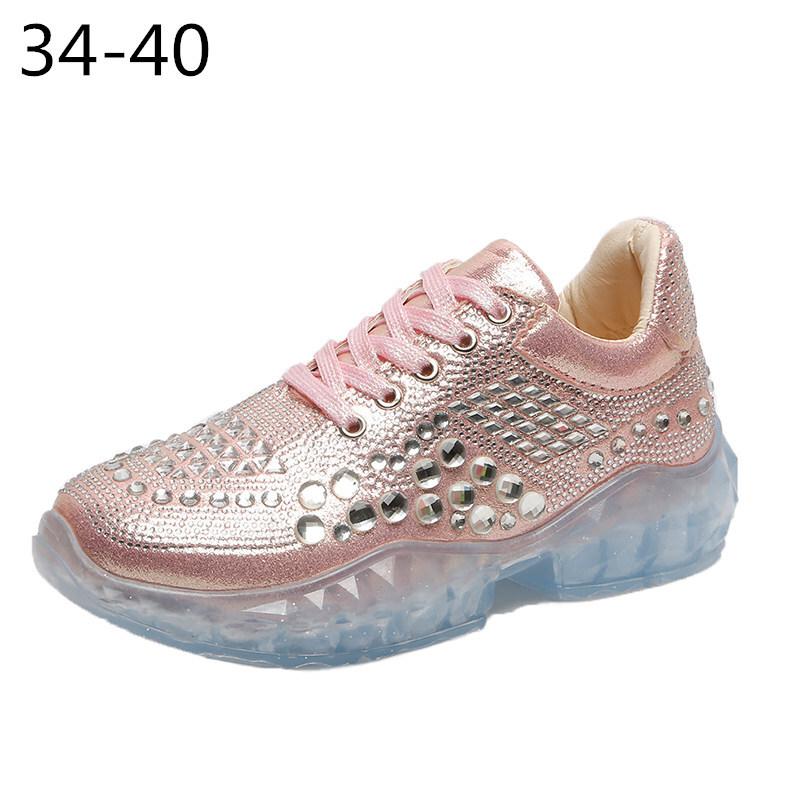 Lady Crystal Thick Soled Casual Shoes Dad Shoes Diamond Platform Shoes