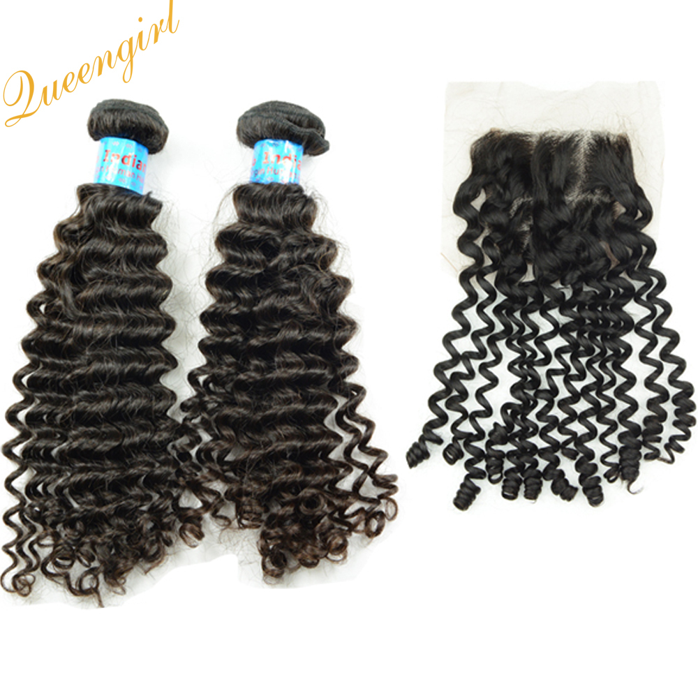 Virgin Indian Curly Hair 3bundles With Closure Natural Human Hair