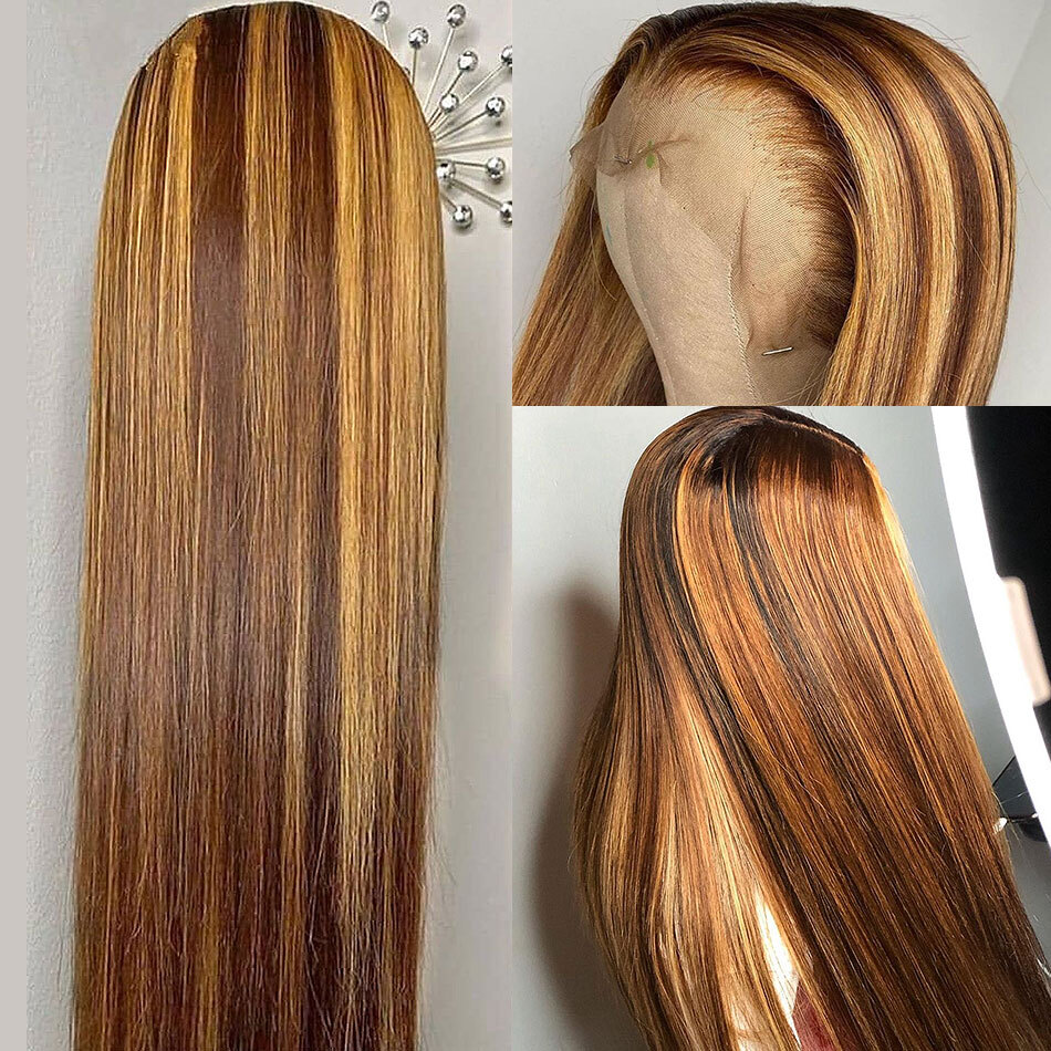 Glueless Ombre Blonde 13x4 Lace Front Wig Human Hair Wigs Remy Straight Pre Plucked Brazilian Hair Lace Frontal Wig For Women Glueless Ombre Blonde 13x4 Lace Front Wig Human Hair Wigs
