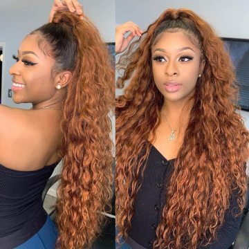 Goldenwigs ombre color water curly Remy lace front human hair wigs highlight deep wave colored brown 1B/30 Frontal wig pre plucked Goldenwigs ombre color water curly Remy lace front human hair wigs lace front wig human hair wave,lace front wig human hair color,water curly wigs