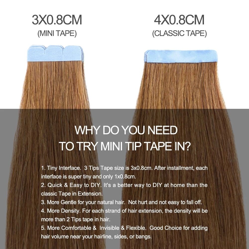 Mini Tape in Hair Extensions Micro Interface Tape Machine Remy 100% Human Hair Extensions 3x0.8 cm Adhesive Invisible Mini Tape in Hair Extensions Micro Interface Tape Machine Remy 100% Human Hair Extensions 3x0.8 cm Adhesive Invisible