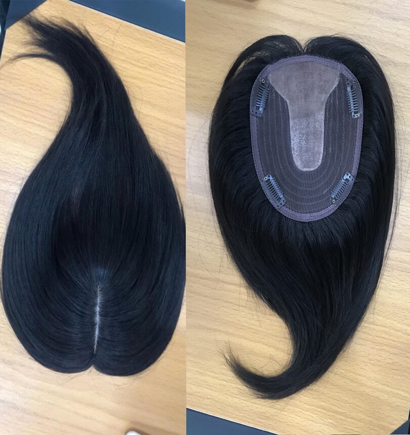 Short Human Hair Topper Wig 10" 12" 14" For Women Silk Base +Machine Middle Part Clip In Hair Toupee Remy Natural Hair Piece Short Human Hair Topper Wig 10" 12" 14" For Women Silk Base +Machine Middle Part Clip In Hair Toupee Remy Natural Hair Piece