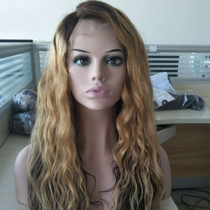 Lace Front Human Hair Wigs Brazilian Remy Hair Mixed Colour 1b/4/27 Curly Wig