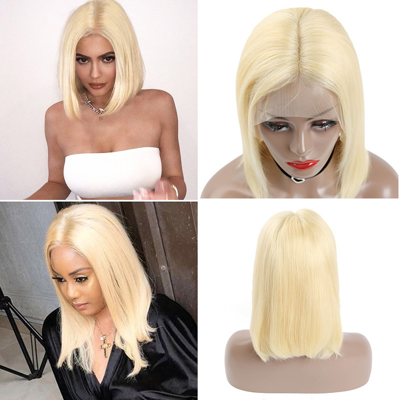 13X6 613 Blonde Short Bob Premier Lace Wigs Straight Brazilian Human Hair