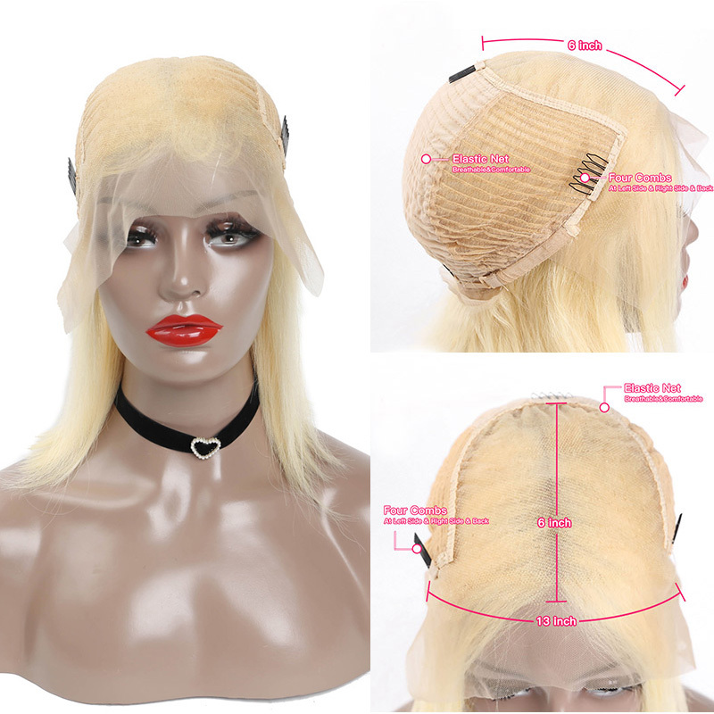 13X6 613 Blonde Short Bob Premier Lace Wigs Straight Brazilian Human Hair