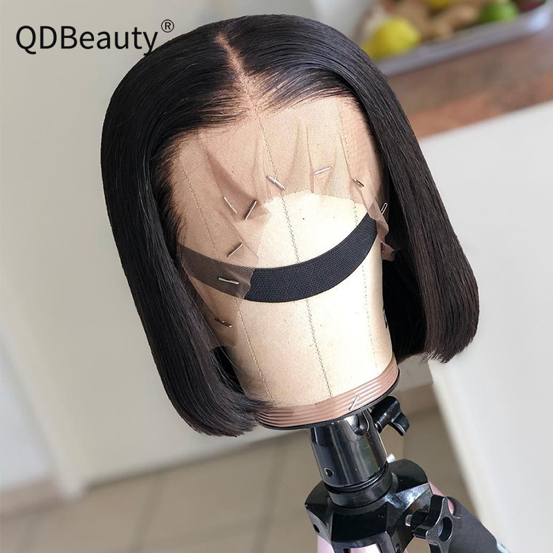 QDBeauty Hair 13x6 Lace Front Human Hair Wigs Straight Frontal Wig Virgin Bob Short Wigs